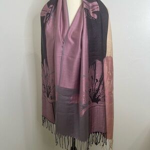 PASHMINA oversized paisley‎ rectangle 100% pashmina wrap scarf 28”x 73”Metallic